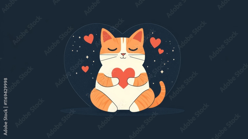 Adorable cat holding a heart with love and affection. Adorable cat holding a heart with love and affection.