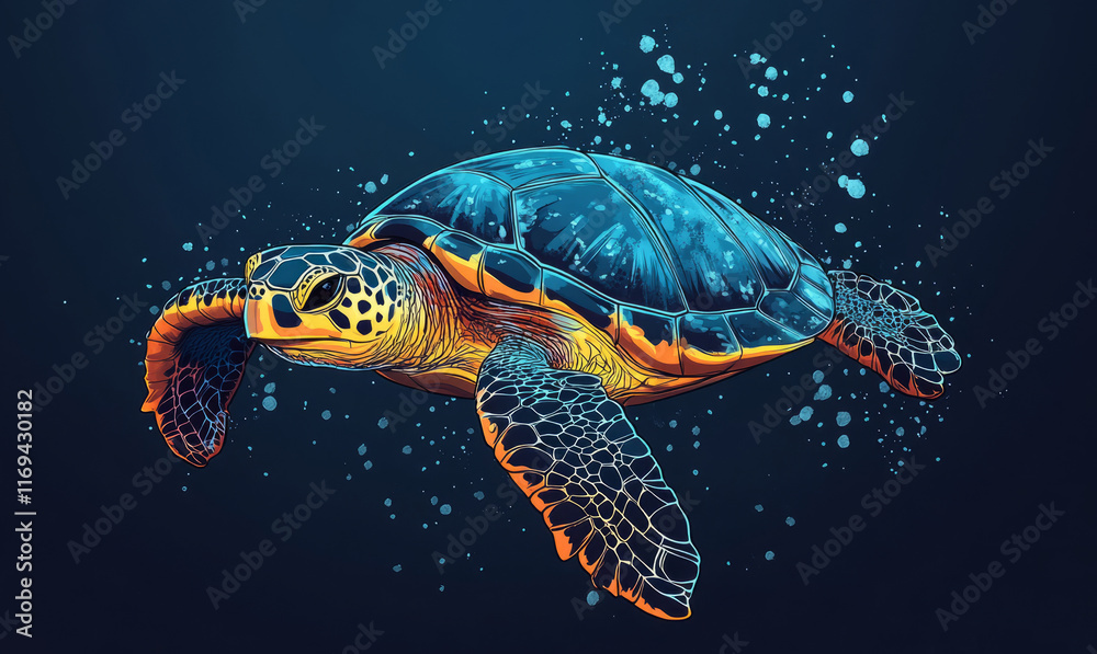Captivating Artistic Illustration of a Sea Turtle Swimming Elegantly Underwater in Vibrant Colors Captivating Artistic Illustration of a Sea Turtle Swimming Elegantly Underwater in Vibrant Colors