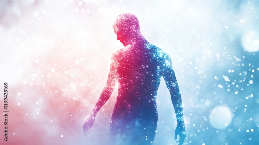 Glowing Silhouette with Futuristic Effects on Light Background