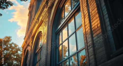 Reflections of a vibrant sunset on modern glass buildings in the cityscape