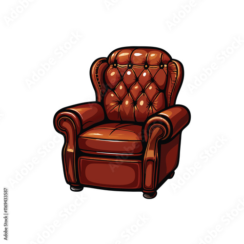 A brown leather recliner with a footrest and button tufting.