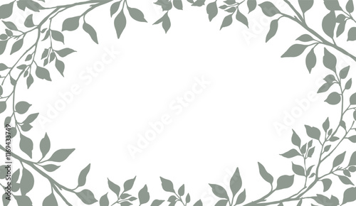 Frame with silhouettes of branches and leaves. Vector pattern for card, presentation, wallpaper, poster, banner, print, packaging, web design