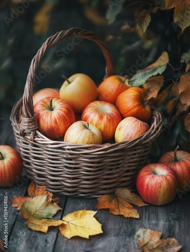 Autumn Apples in a Wicker B...