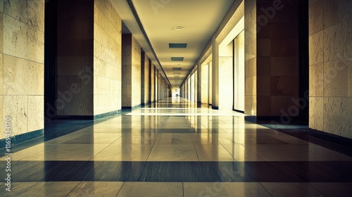 Wallpaper Mural Modern hallway with symmetrical design and reflective floor surfaces Torontodigital.ca