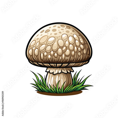 Detailed vector of a giant puffball mushroom with grass.