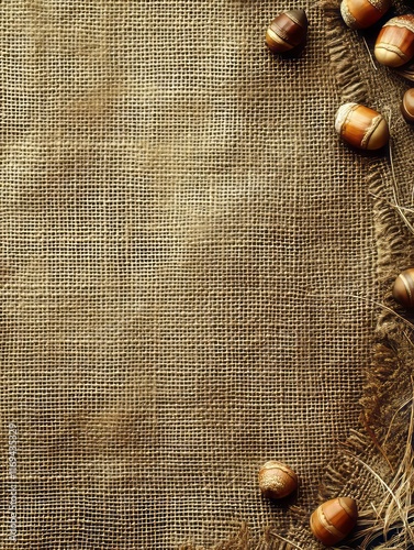 Autumnal acorns arranged on...