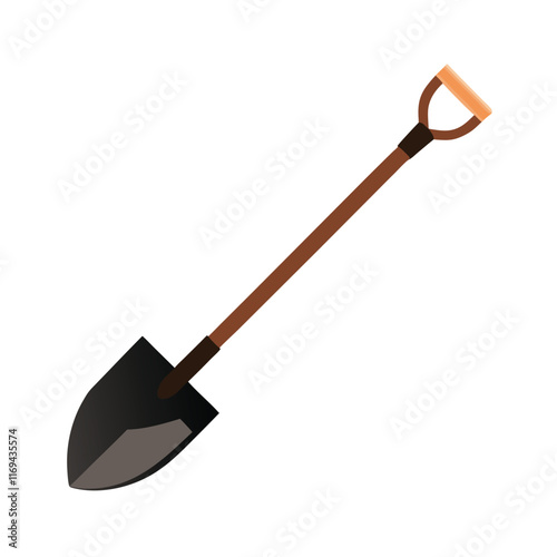 Garden Shovel with Black Metal Head and Wooden Handle Vector - Cartoon Clipart & Line Art Design.eps