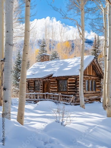 Snowy Log Cabin Nestled Amo...