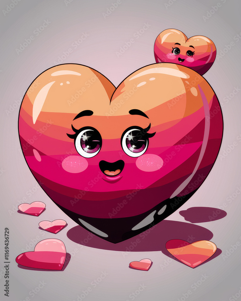 Fototapeta premium Cute cartoon heart with cheerful expressions. Valentine heart concept for love designs.