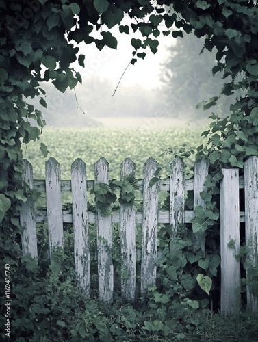 Overgrown White Picket Fenc...