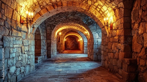 Mysterious Stone Archway in Historic Underground Passageway