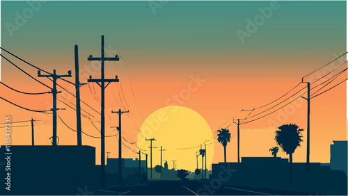 Golden Sunset in Bakersfield, California.eps