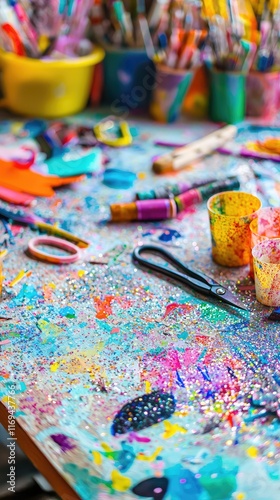 Wallpaper Mural Colorful Art Supplies and Crafting Tools on a Creative Table Torontodigital.ca