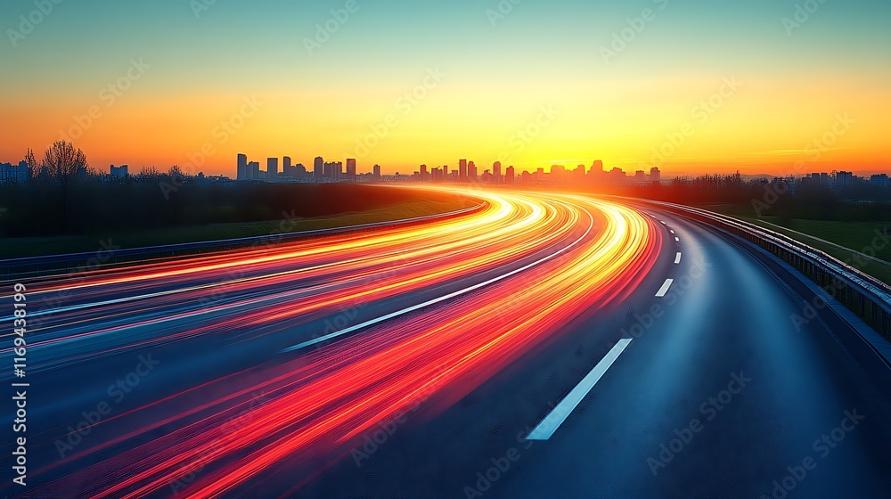 Sunset Highway Cityscape Light Trails Evening Drive Sunset Highway Cityscape Light Trails Evening Drive