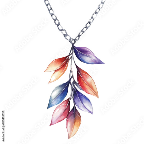 A watercolor vector painting of an elegant modern necklace, isolated on a white background. Elegant modern necklace vector.

