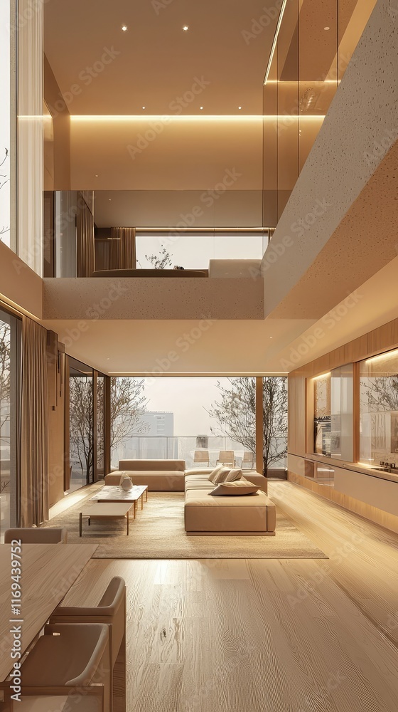 Fototapeta premium Modern Minimalist Living Room with Natural Light and Cozy Atmosphere