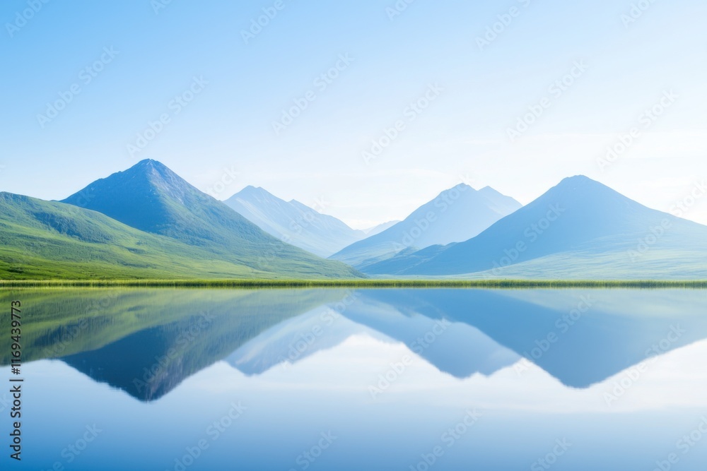 Serene mountain landscape reflection in tranquil lake nature scene clear skies photographic view Serene mountain landscape reflection in tranquil lake nature scene clear skies photographic view