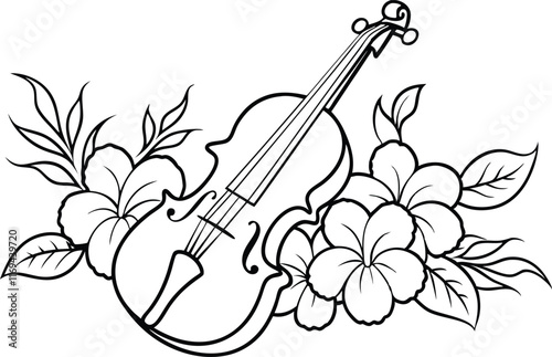 guitar and flowers Cello and botanical flowers are combination