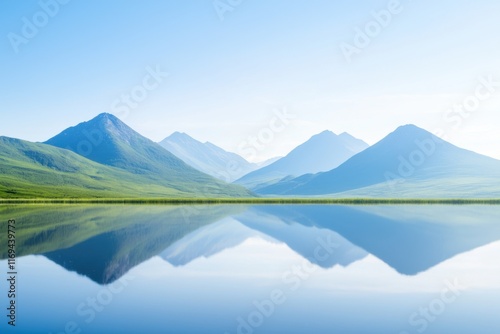 Serene mountain landscape reflection in tranquil lake nature scene clear skies photographic view
