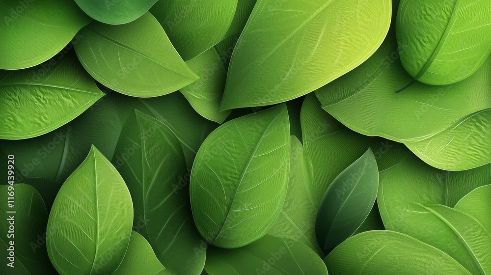 Obraz premium Lush green leaves background, vibrant foliage texture.