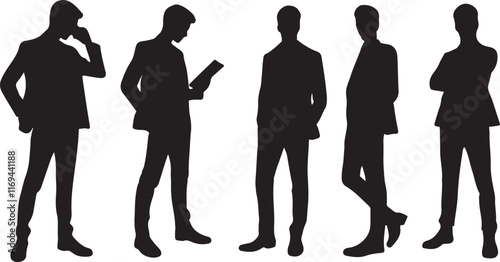 silhouette of businessman in different poses vector art illustration