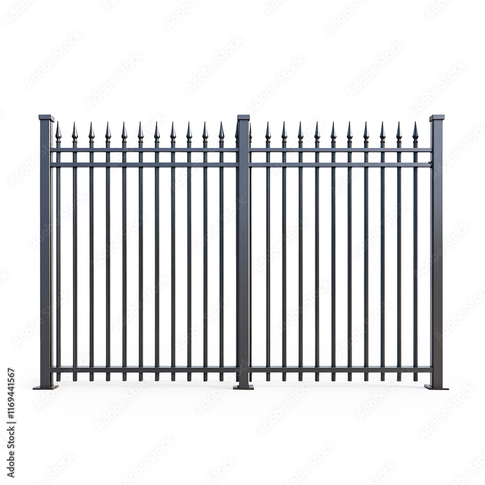 Black Metal Fence with Pointed Tops on a Transparent Background Black Metal Fence with Pointed Tops on a Transparent Background