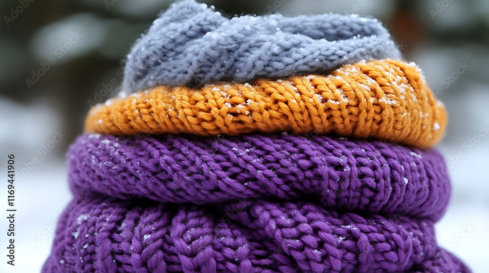 Stacked Knit Scarves Winter Snow Day Stacked Knit Scarves Winter Snow Day