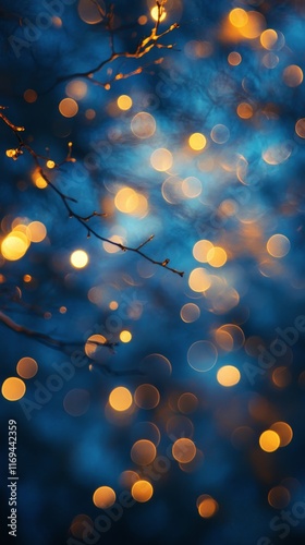Stunning arrangement of sparkling golden highlights against a deep blue backg...