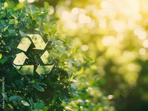 Green Recycling Symbol on Nature Background photo