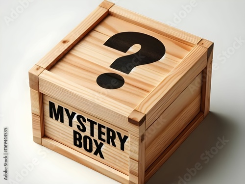 3d lucky random mystery carton wooden box on it question mark in white background