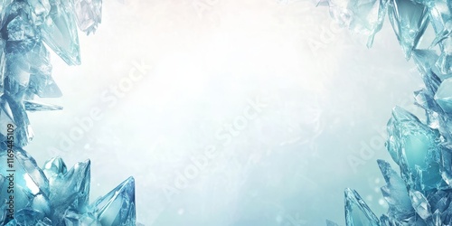 Crystal clear ice shards frame a light blue background