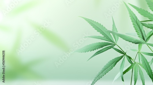 Lush green cannabis leaves against soft green background