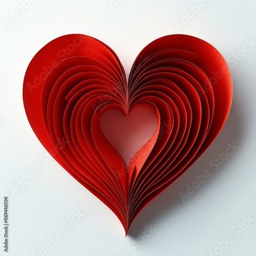 Elaborate red paper heart crafted with layered design for decorative purposes
