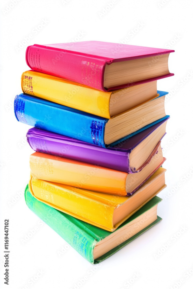 A vibrant stack of books in various colors sits neatly, inviting readers to explore new ideas and stories. The arrangement adds a cheerful touch to any study space A vibrant stack of books in various colors sits neatly, inviting readers to explore new ideas and stories. The arrangement adds a cheerful touch to any study space