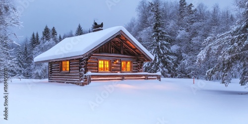 Illuminated Log Cabin in a ...