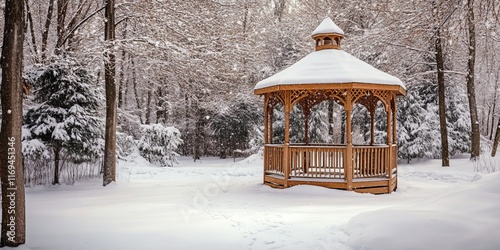 Wooden Gazebo Snow Covered ...