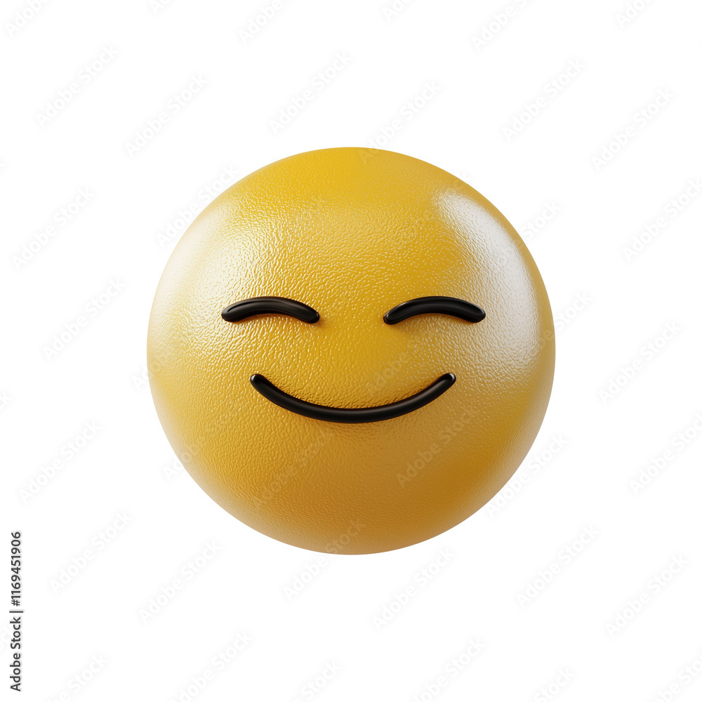 Fototapeta premium Smiling 3D emoji with sandy beige texture, isolated on transparency background, expressing relaxation and happiness