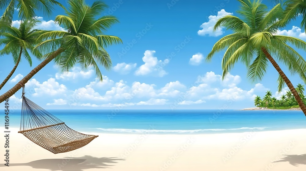 Obraz premium Hammock Relaxation on a Tropical Beach Paradise