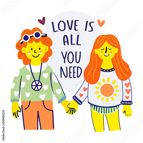 A flat sticker of hippie couple