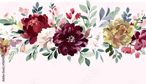 Pastel watercolor floral background design, vector illustration.watercolor flowers. floral illustration, Leaf and buds. Botanic composition for wedding or greeting card. branch of flowers.