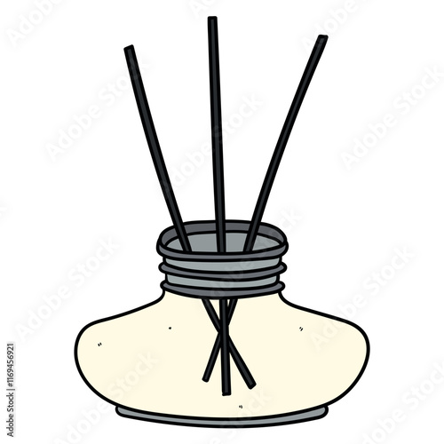 Hand drawn cartoon reed diffuser bottle on white background.