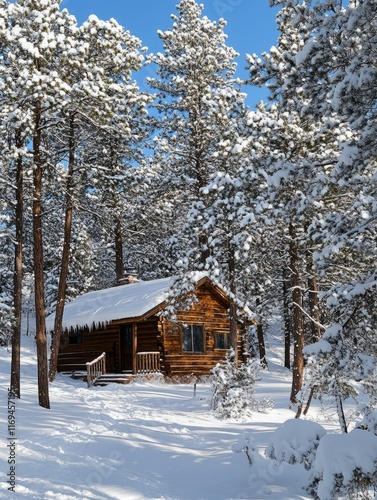 Snowy Winter Log Cabin Nest...