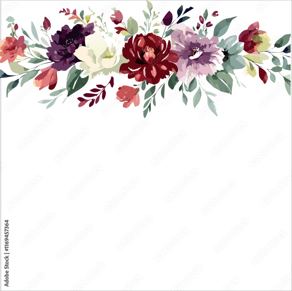 Fototapeta premium Pastel watercolor floral background design, vector illustration.watercolor flowers. floral illustration, Leaf and buds. Botanic composition for wedding or greeting card. branch of flowers.