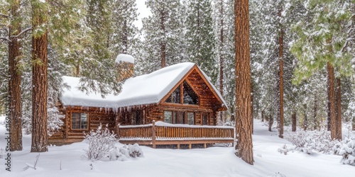 Snow Covered Log Cabin Wint...