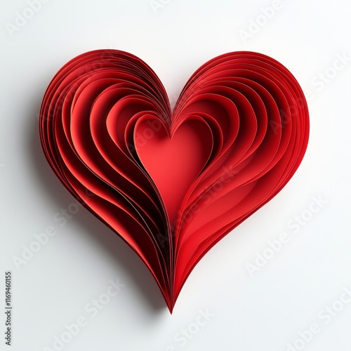 Elaborate red paper heart crafted with layered design for decorative purposes