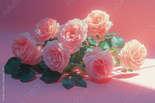 Pink artificial flowers arranged on a soft pink background for decoration