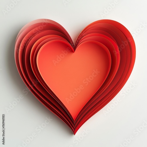 Heart made of layered red shapes representing love and affection in a minimal...