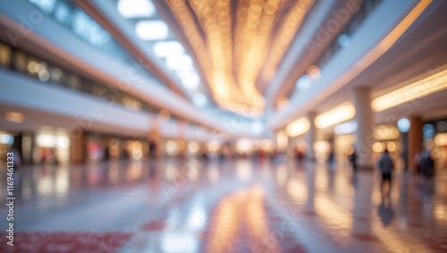 Shopping center with people, blurred. AI Generated.