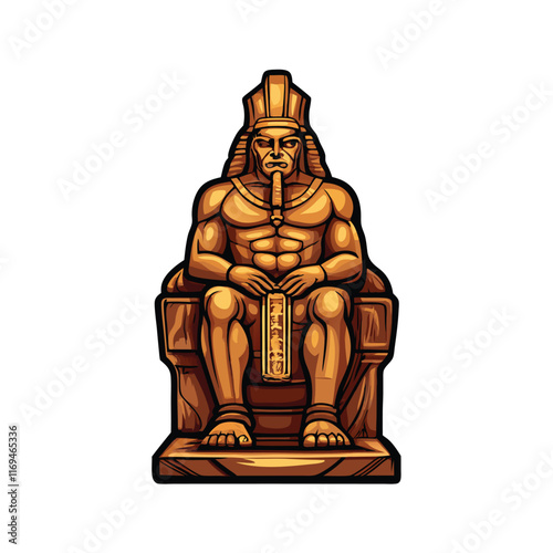 Vector rendering of the colossal seated statue of an Egyptian pharaoh.