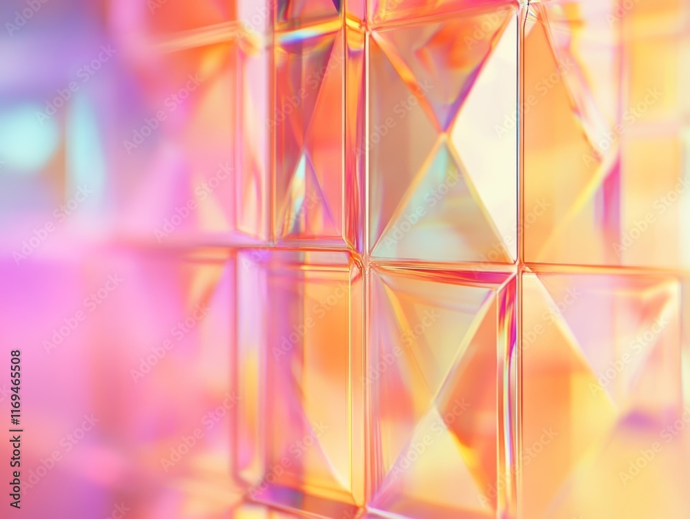 Abstract Iridescent Geometric Pattern: A Symphony of Pink and Orange Hues Abstract Iridescent Geometric Pattern: A Symphony of Pink and Orange Hues